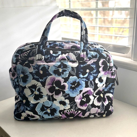 Vera Bradley Utility Travel Bag in Plum Pansies Cotton Weekender Carry On Tote - Picture 6 of 14